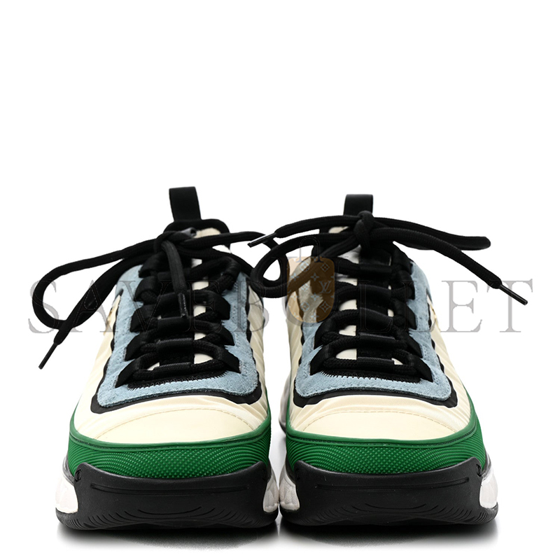 CHANEL SUEDE CALFSKIN MIXED FIBERS CC SNEAKERS IVORY GREEN LIGHT BLUE 